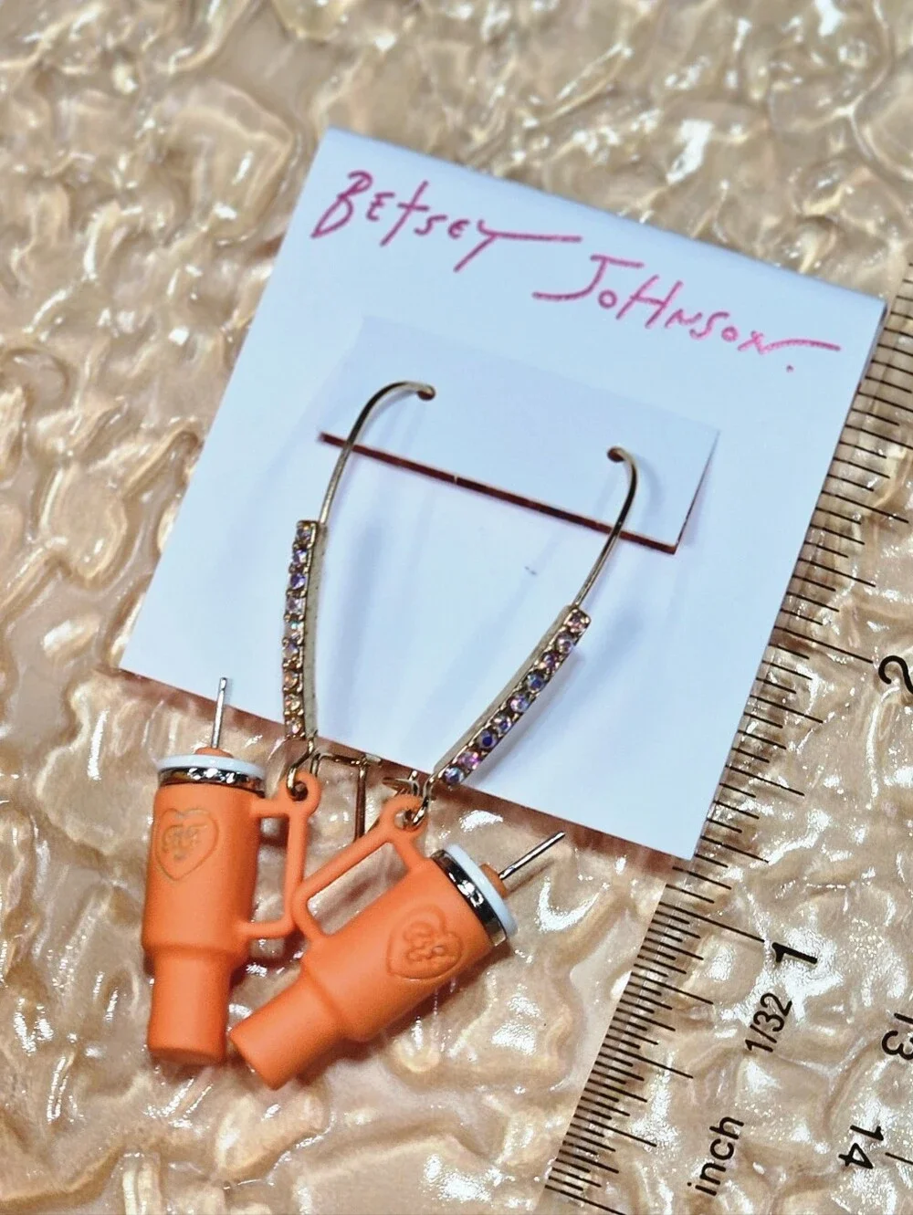 Betsey Johnson Orange Tumblers Fall Water Cup Earrings Rhinestones Autumn Gift - Picture 3 of 8